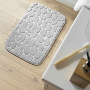 Tapis de bain 50 x 80 cm microfibre unie relief ricochet Gris Clair