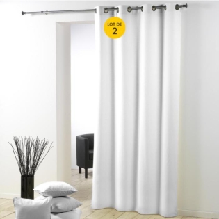 Lot de 2 Rideaux unis oeillets metal 140 x 260 cm polyester uni Essentiel Blanc
