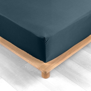 Drap housse 180 x 200 cm bonnet 30 cm percale de coton 78 fils Bleu nuit