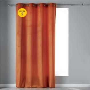 Lot de 2 Rideaux tamisant 140 x 240 cm velours doux Velvetine orange