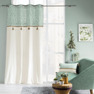 Rideau a oeillets 140 x 240 cm poly-coton + pompons vivoline Vert