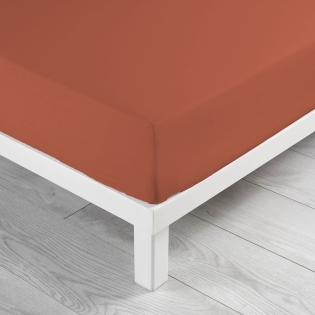 Drap housse 2 personnes 140 x 190 x 30 cm Linette coton lavé  57 fils terracotta