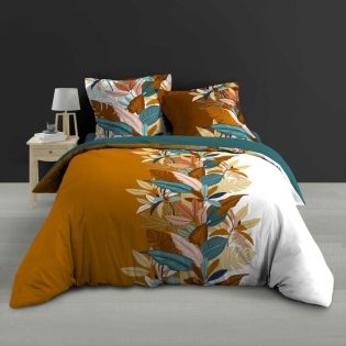 Housse de couette 260 x 240 cm percale de coton 78 fils imprimé  Yucca
