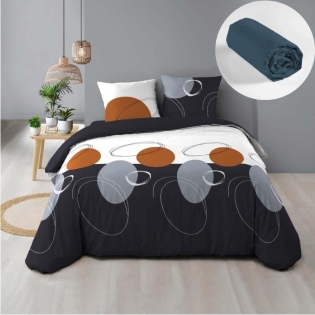 Pack parure de couette 220 x 240 cm Oblis + drap housse (140) Bleu