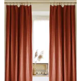 Lot de 2 rideaux ajustables en lin lavé avec 8 anneaux pince 140 x 270 cm Paprika