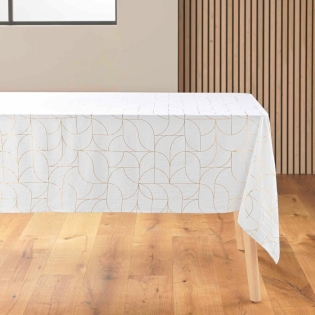 Nappe rectangle 140 x 240 cm microfibre imprimee metallisee louxor Blanc/or