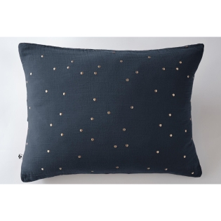 Taie d'oreiller gaze de coton brodée fil or 50 x 70 cm Gaia Chic Bleu marine
