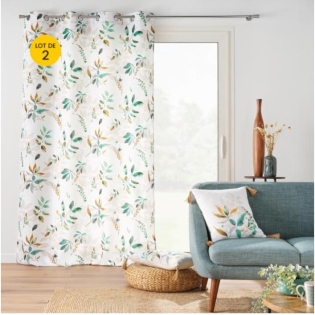 Lot de 2 Rideaux à Œillets Dilaris - 140 x 260 cm - Polyester Imprimé Feuillage