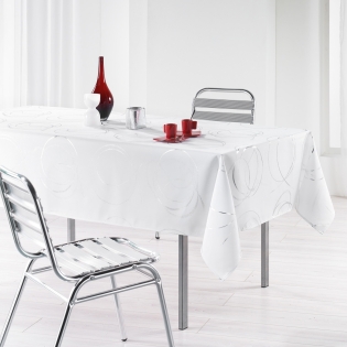Nappe rectangle 150 x 240 cm polyester imprime argent bully Blanc