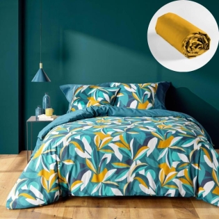 Parure de Lit Lavinia 240 x 220 cm + Drap-Housse 140x190 cm Jaune