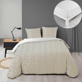 Pack parure de couette 240 x 220 cm Geor + drap housse 140 x 190 x 30 Blanc