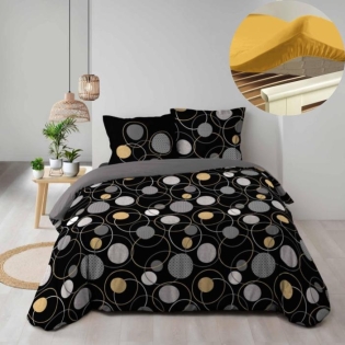 Pack parure de couette 240 x 220 cm Milor + drap housse 140 x 190 x 30 cm Jaune