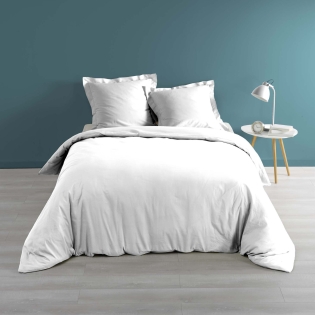 Pack housse de couette + drap housse + 2 taies 220 x 240  cm en percale de luxe Blanc
