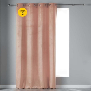 Lot de 2 Rideaux tamisant 140 x 240 cm velours doux Velvetine Dragée