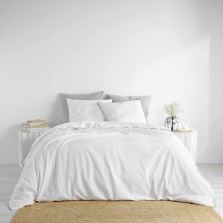 Parure de lit 240 x 220 cm Linette en coton lavé 57 fils Blanc