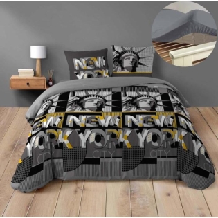 Pack parure de couette 240 x 220 cm Bigcity + DH 140x190 cm Gris