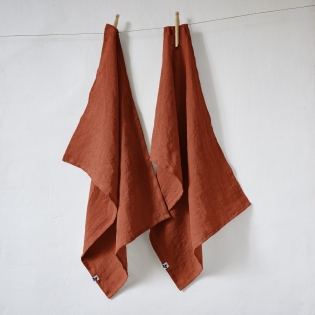 Lot de 2 essuie-vaisselle lin lavé 50 x 70 cm soline paprika