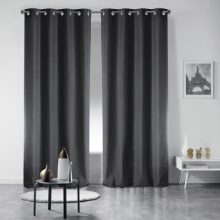 Lot de 2 rideaux occultant a oeillets 135 x 240 cm uni Noir
