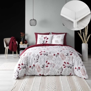 Pack Housse de couette 240 x 220 cm coton BIO 57 fils Clemence Blanc+ Drap Housse 140 x 190 cm Blanc
