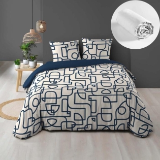 Pack parure de couette 220 x 240 cm Labyrinthe + drap housse (140) Blanc