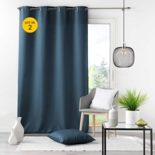 Lot de 2 Rideau à oeillets 140 x 260 cm Polyester Essentiel Bleu marine