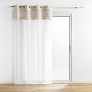 Voilage a oeillets 140 x 240 cm voile sablé + pompon Sundore