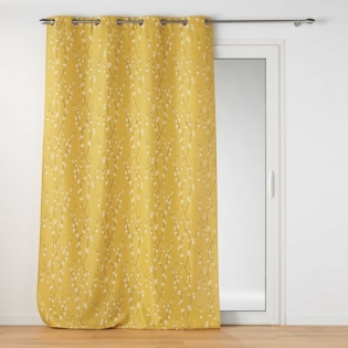 Rideau grande hauteur 140 x 280 cm polyester imprime appliqué Sakura Jaune