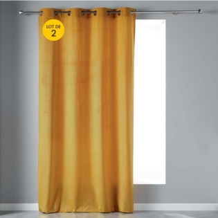 Lot de 2 Rideaux tamisant 140 x 240 cm velours doux Velvetine Jaune