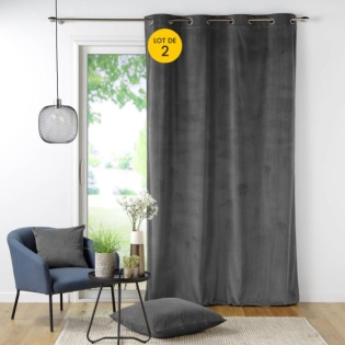 Lot de 2 Rideau à oeillets 140 x 260 cm velours côtelé Casual Anthracite