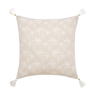 Coussin dehous. compr. pompons 45 x 45 cm polycoton imprime saharis Sans