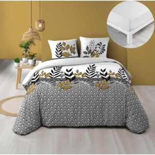 Pack housse de couette 220 x 240 cm Catalia + drap housse 140 x 190 Blanc