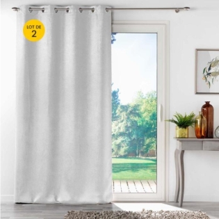 Lot de 2 rideaux 100% occultant 135 x 240 cm velours frappé Anthéa Blanc