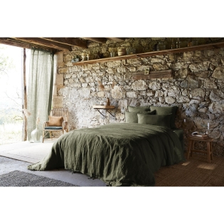 Housse de couette 260 x 240 cm Lin lavé français luxe Soline Kaki