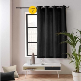 Lot de 2 rideaux petite hauteur 135 x 180 cm coton/polyester recyclé Twily Noir