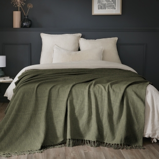 Plaid 180 x 220 cm en coton texturé Sixtine – Thym