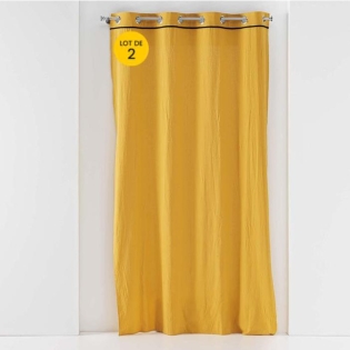 Lot de 2 rideaux à oeillets 140 x 240 cm  Coton lavé Linette Jaune