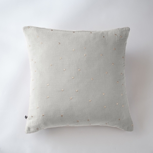 Taie d'oreiller gaze de coton brodée fil or 60 x 60 cm Gaia Chic Gris