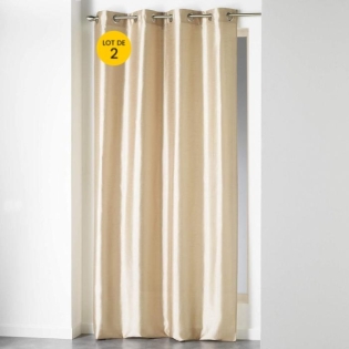 Lot de 2 Rideaux shantung brillant 140 x 240 cm Shana Beige