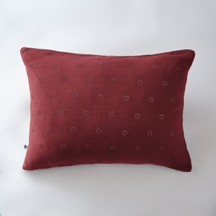 Taie d'oreiller brodée en gaze de coton 50 x 70 cm Gaïa Boho Bordeaux