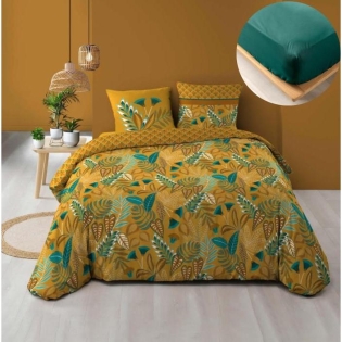 Pack parure de couette 220 x 240 cm Tilda + drap housse (140) Emeraude