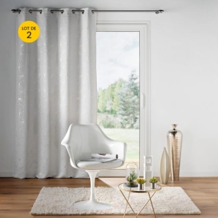 Lot de 2 Rideaux à Oeillets (140 x 260 cm) ECLAT Blanc, Occultant Imprimé Métallisé