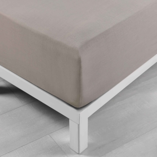Drap housse 140 x 190 cm coton lavé bonnet 30 cm Stonalia Taupe