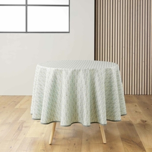 Nappe ronde (0) 180 cm polyester imprime metallise piana Sauge