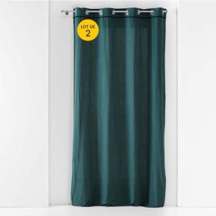 Lot de 2 rideaux à oeillets 140 x 240 cm Coton lavé Linette Pétrole