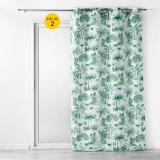 Lot de 2 Rideaux a oeillets 140 x 260 cm polyester imprimé Amazonia Vert