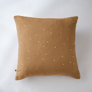 Taie d'oreiller gaze de coton brodée fil or 60 x 60 cm Gaia Chic Camel