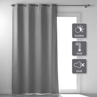 Rideau a oeillets 135 x 260 cm 100% occultant thermique uni occultissime Gris