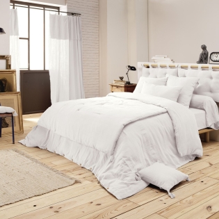 Bout de lit double gaze de coton à pompons 90 x 200 cm Gaia Blanc