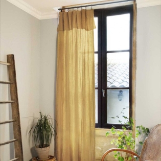 Rideau ajustable + 8 anneaux pince gaze de coton 140 x 300 cm safran Jaune