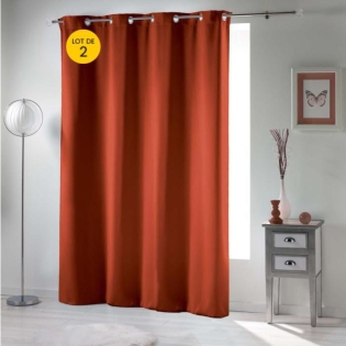 Lot de 2 rideaux occultant a oeillets 135 x 240 cm uni Terracotta